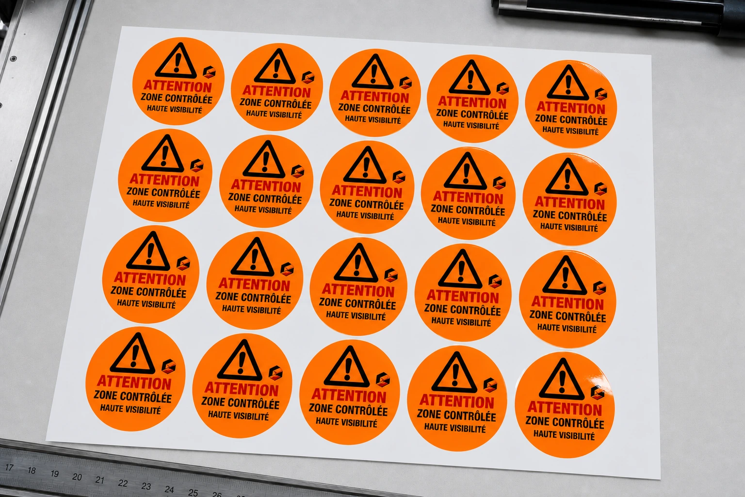 Planche A4 d autocollants ronds orange fluorescent
