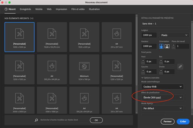 Réglage DPI sur Illustrator