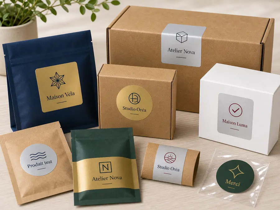 Autocollants pour boîtes, sachets et emballages professionnels