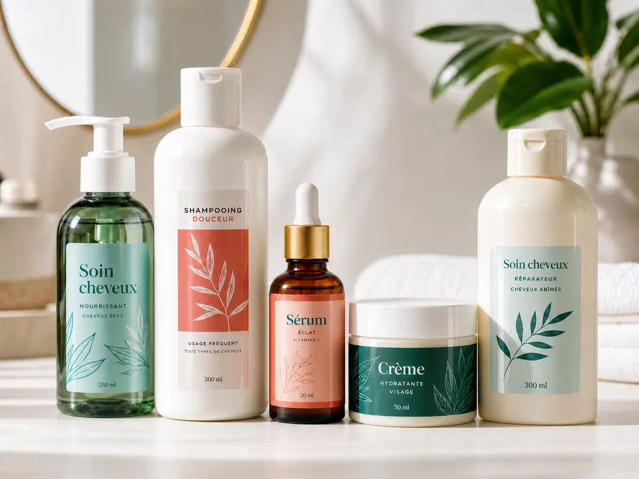 Étiquettes produits pour flacons cosmétiques et produits professionnels