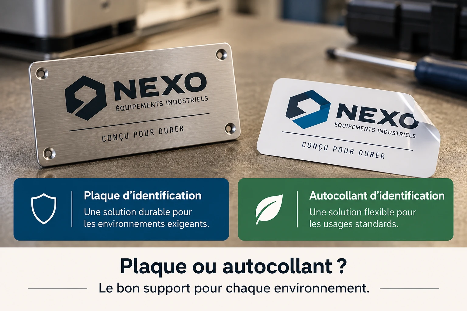 Comparaison entre plaque aluminium rigide et autocollant technique professionnel